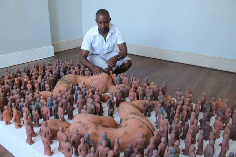 Wedentity, clay and wood 120 x 230 x 29cm