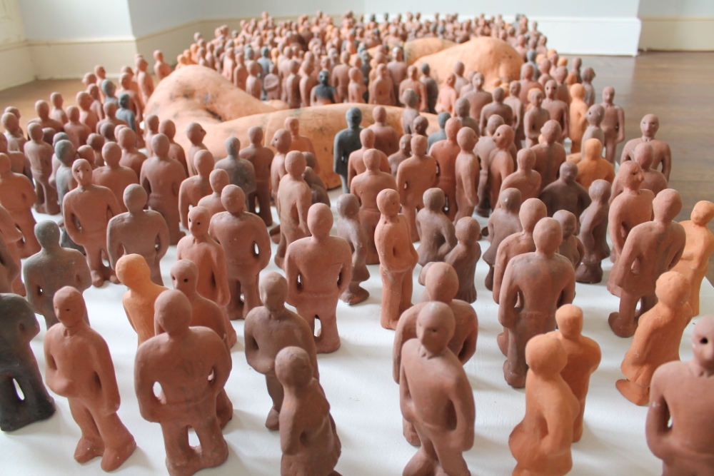 Wedentity, clay and wood 120 x 230 x 29cm